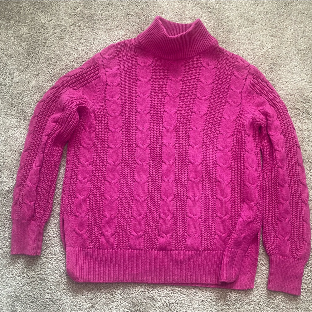 Banana Republic Factory Fuchsia Cable Knit Turtleneck Sweater